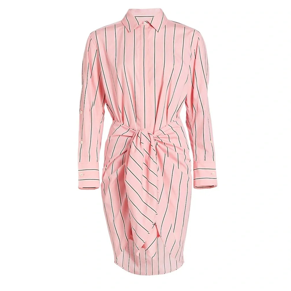 Derek Lam 10 Crosby Charlotte Tie-Waist Shirtdress Pink Multi Size 0 - Picture 5 of 8